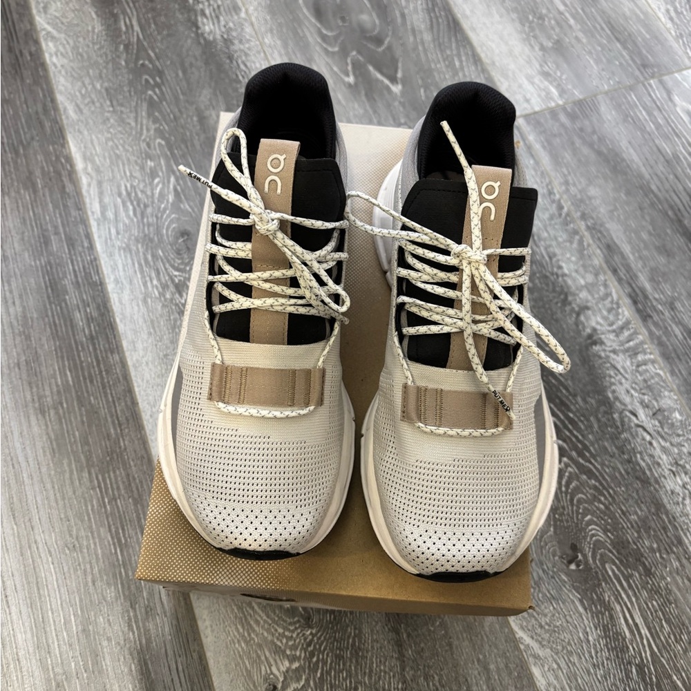 On Cloudnova Sneakers White Sand Running Walking Shoes Womens Size 6.5 NEW Auth